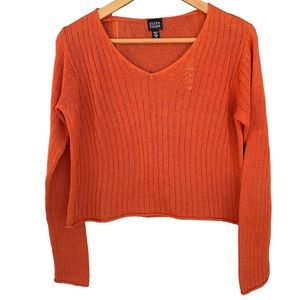 Eileen Fisher Burnt Orange V Neck Pull Over Sweater SzS Excellent Condition Boho